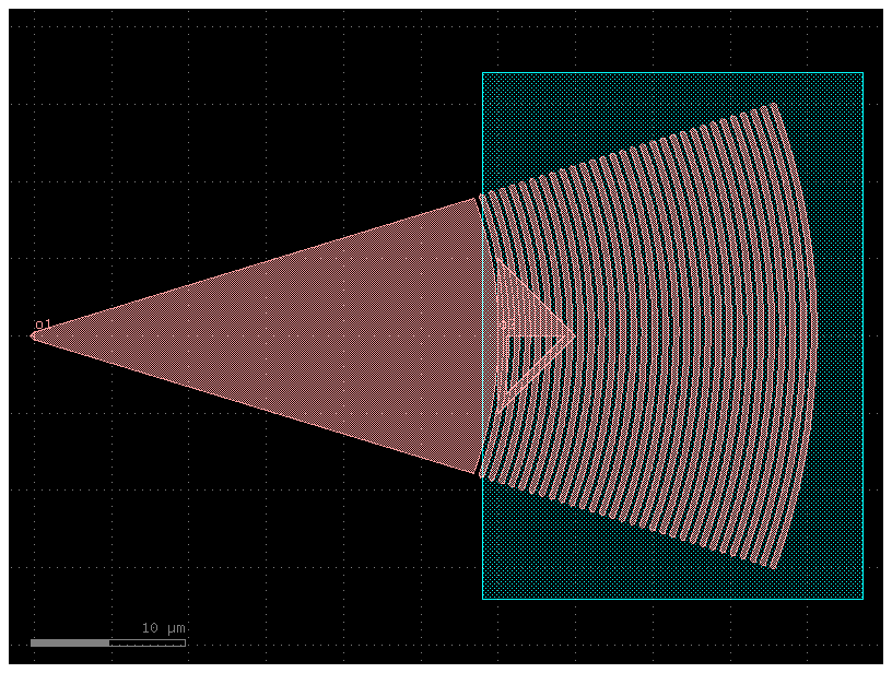 Focused grating construted in GDSFactory